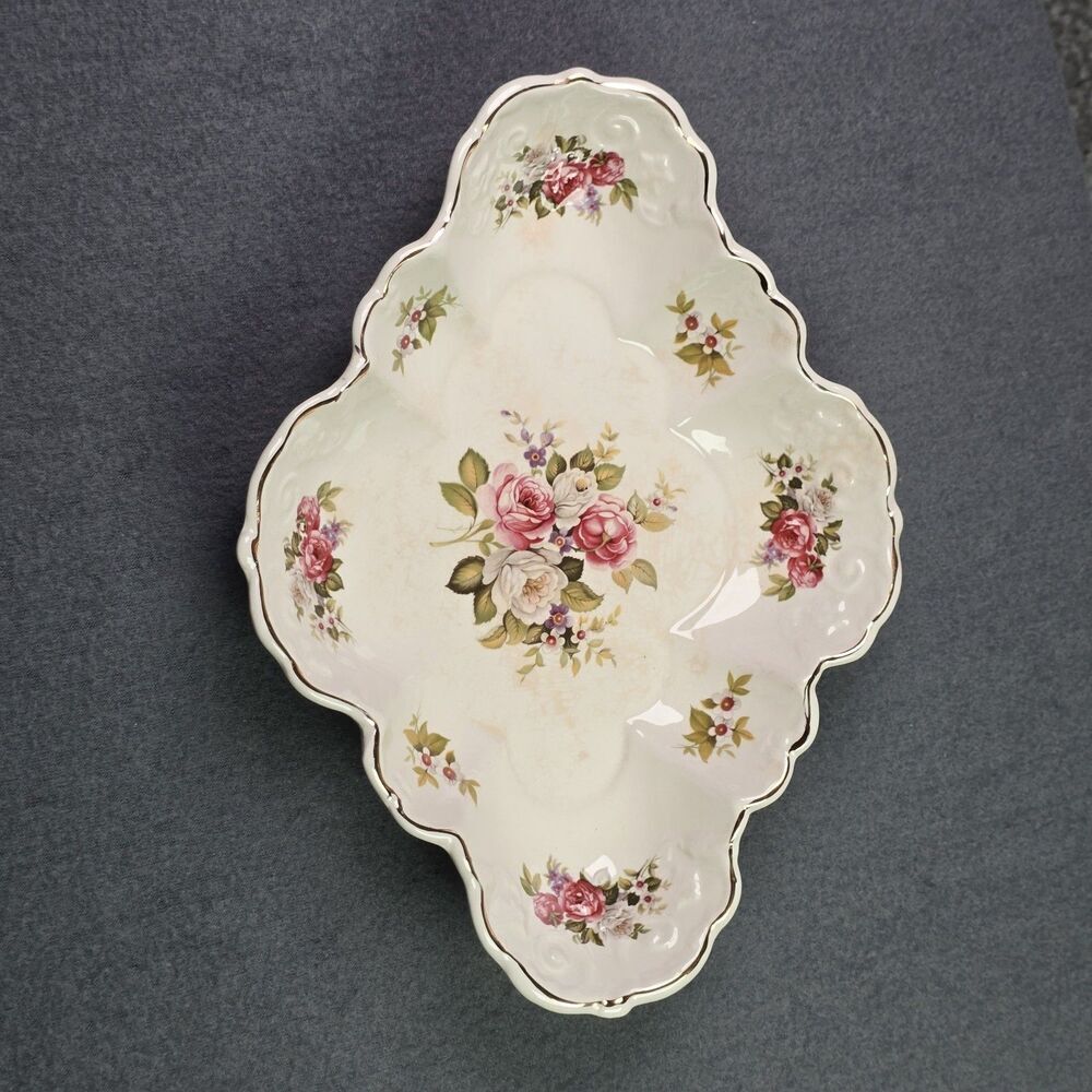 Vintage James Kent Old Foley Scalloped Porcelain Dish Pink Roses Gold Trim - Picture 5 of 12